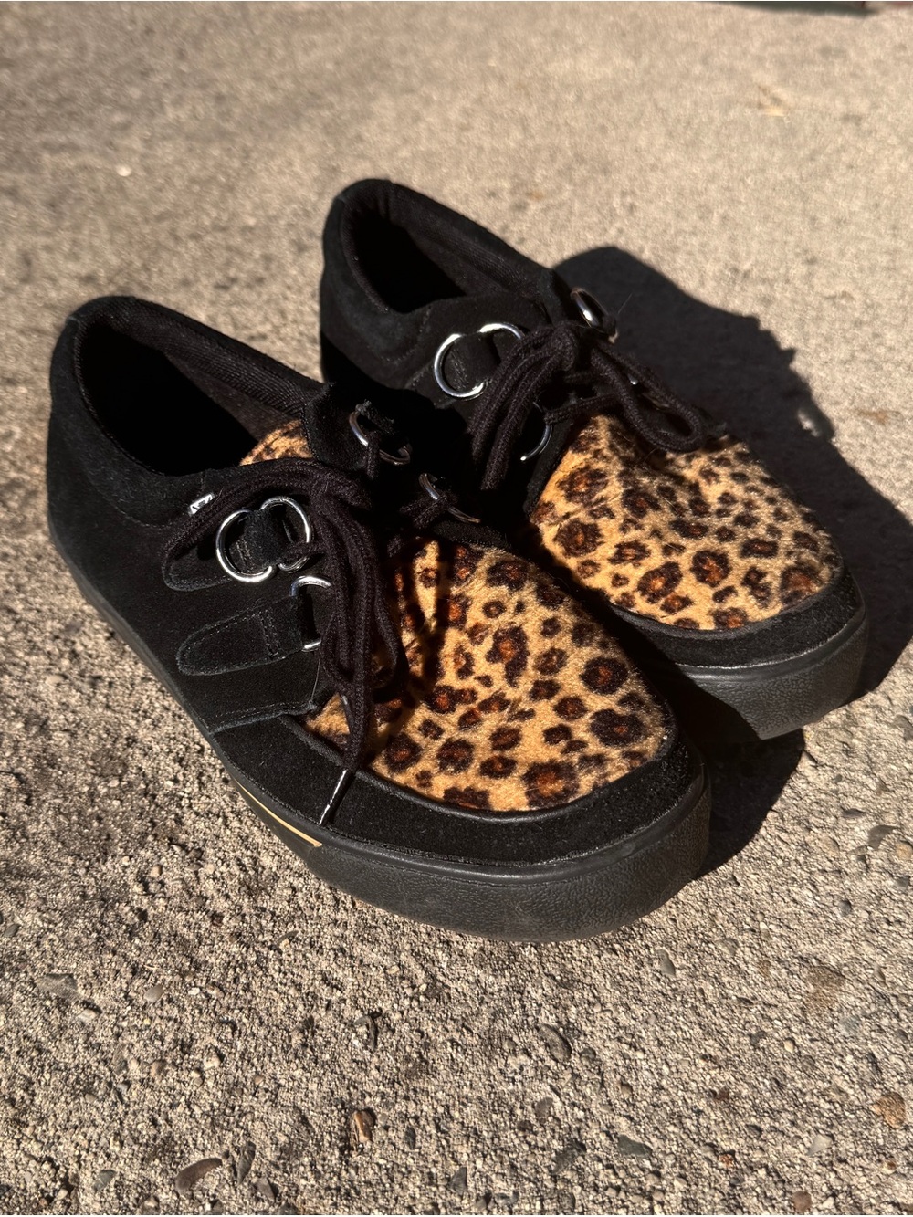 tuk Black Suede Sneakers with Leopard Print Panel